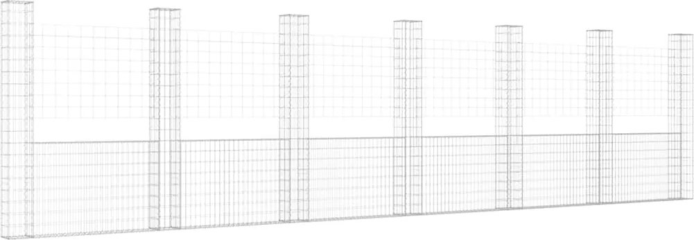 vidaXL Coș de gabion în formă de U cu 7 stâlpi, 740x20x200 cm, fier