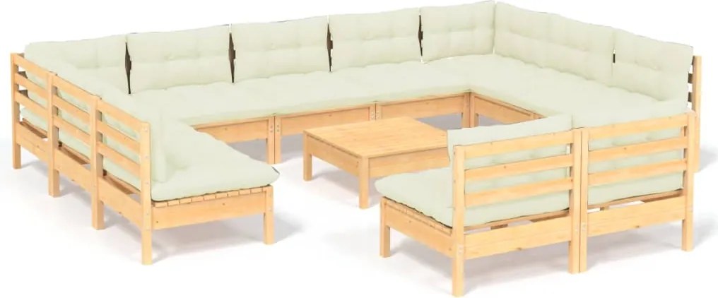 vidaXL Set mobilier grădină cu perne crem, 12 piese, lemn masiv de pin
