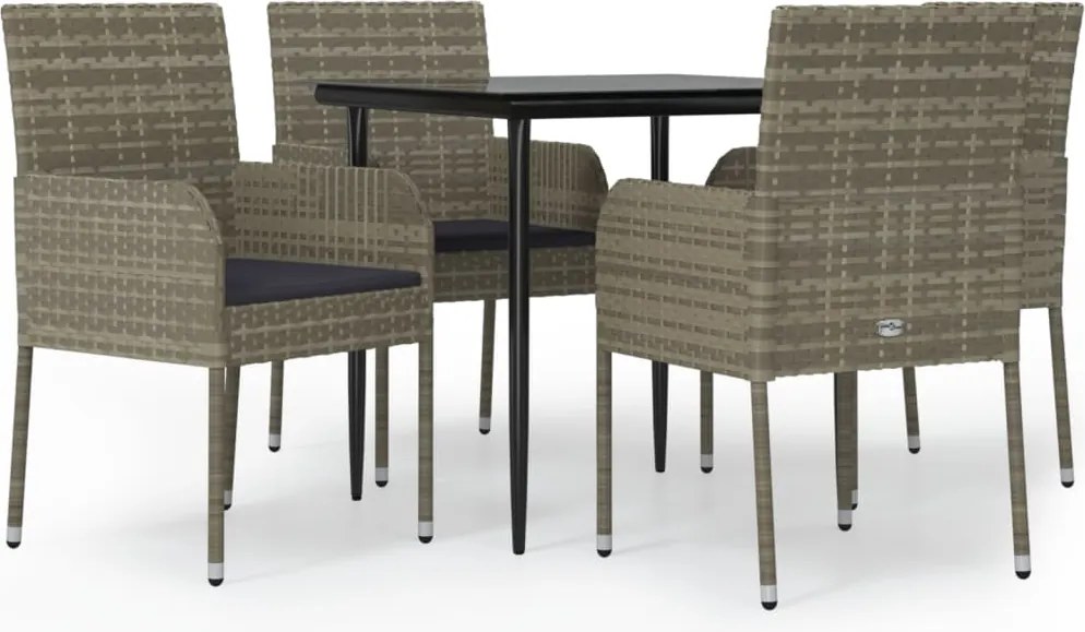 vidaXL Set mobilier grădină cu perne, 5 piese, negru și gri, poliratan