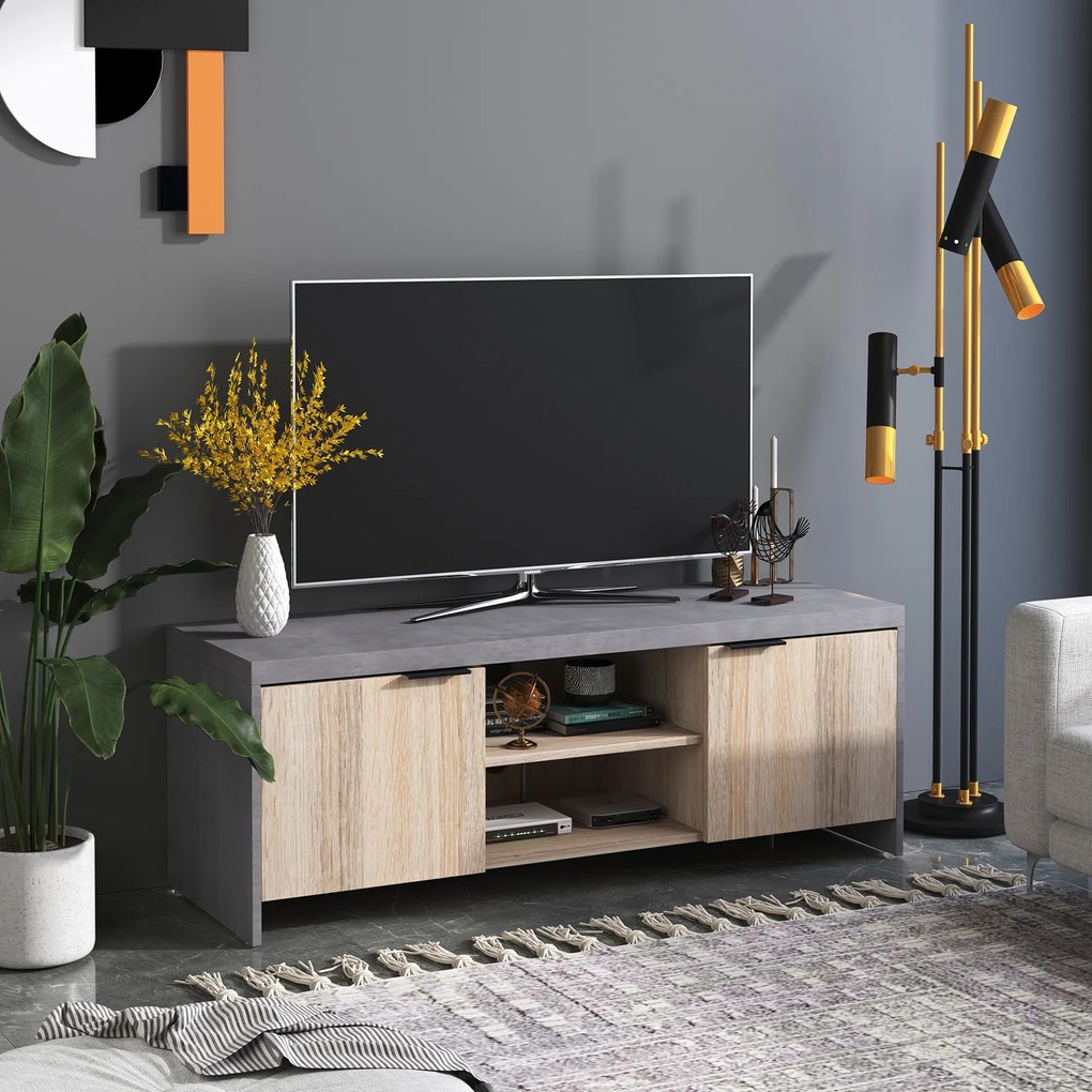 HOMCOM Mobilier TV Modern din Lemn cu Dulapuri Gri 120x40x44cm