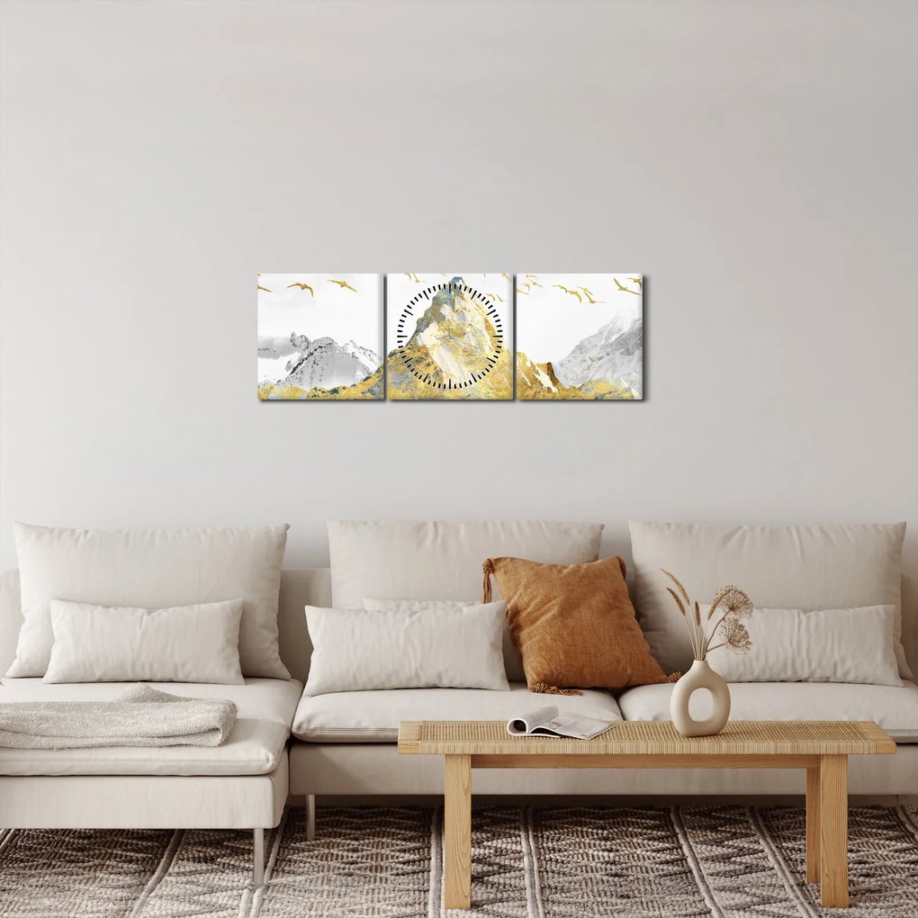 Tablou - Munte auriu (cu ceas) (90x30 cm)