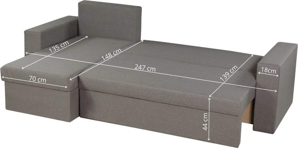 Coltar extensibil reversibil Oslo Grey, cu lada de depozitare, 247x148x78 cm, Grey Flower