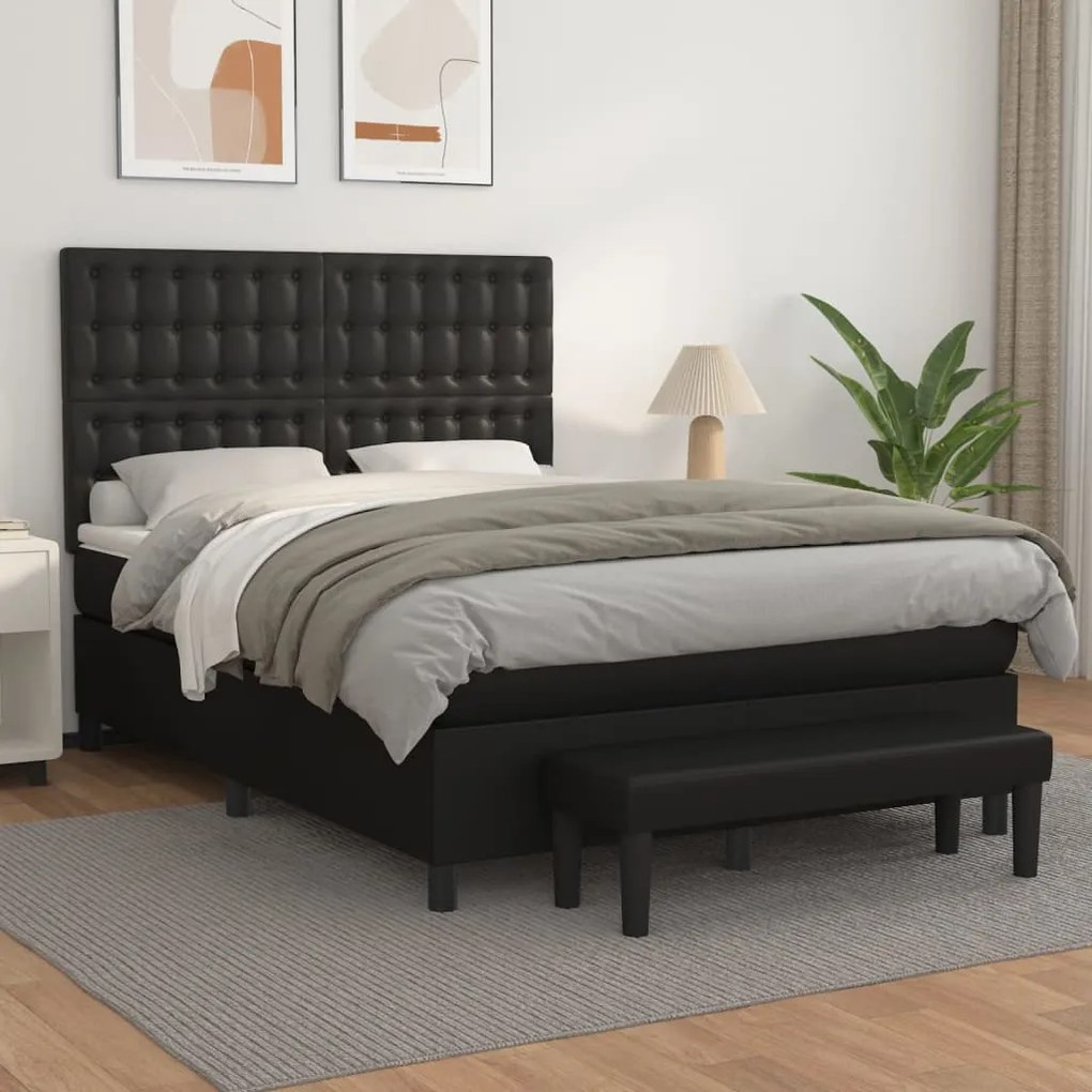 3137659 vidaXL Pat box spring cu saltea, negru, 140x190 cm, piele ecologică