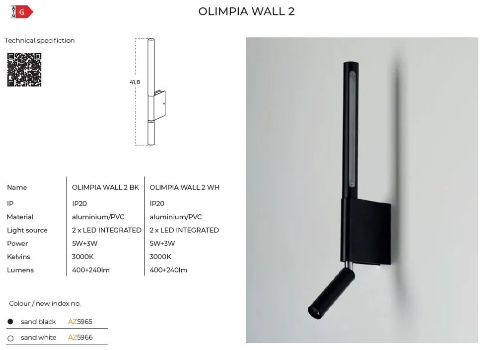 Aplica LED reglabila design minimalist OLIMPIA alba