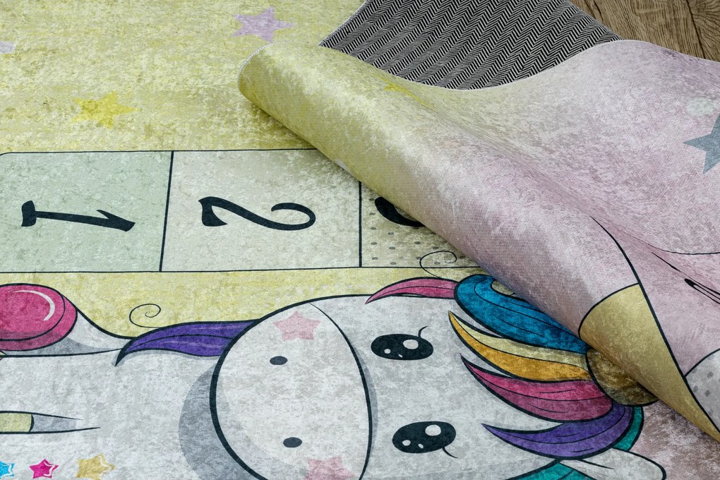 BAMBINO 54060 covor lavabil Inorog, hopscotch pentru copii anti-alunecare - roz / galben