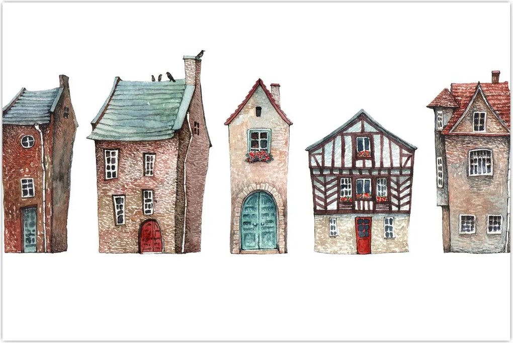 Tablou - Case în acuarelă (90x60 cm)