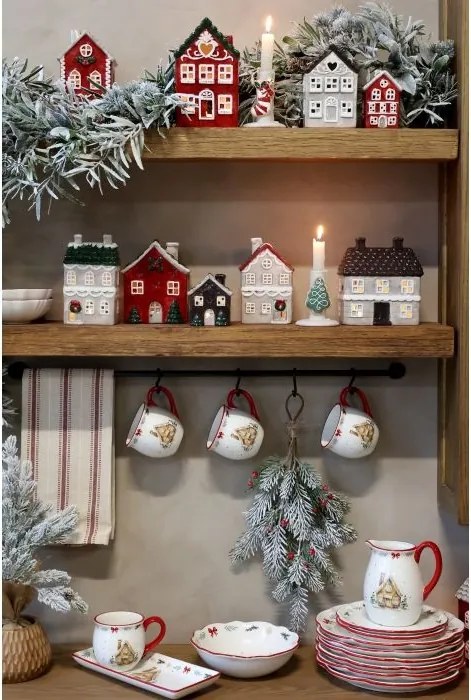 Bol din ceramică albă cu motive de Crăciun, 4.5x14 cm, „Chalet de Noël"