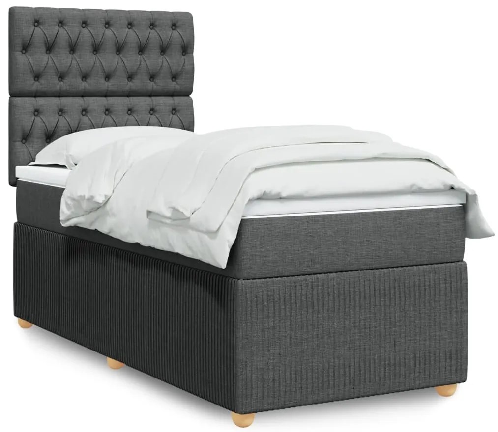 vidaXL Pat box spring cu saltea, gri închis, 80x200 cm, textil