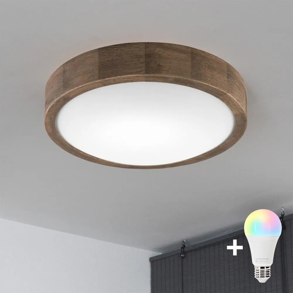BRILAGI LED RGBW — plafonieră LED dimerizabilă CARVALHO SLIM 1xE27/12W/230V Wi‑Fi, stejar, Ø 27 cm