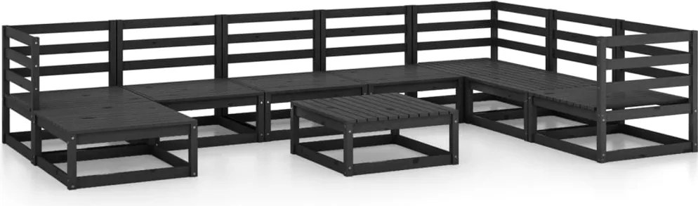 vidaXL Set mobilier de grădină, 9 piese, negru, lemn masiv de pin