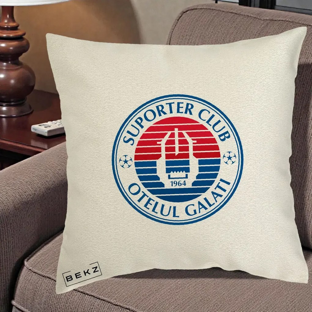 Perna Personalizata Otelul Galati Suporter Club 1964, 40x40 cm, Ecru, Husa Detasabila, Perna Inclusa, BEKZ®
