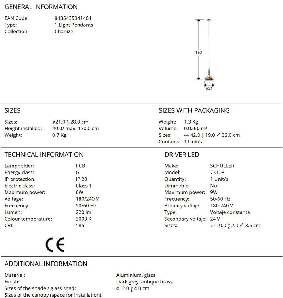 Pendul LED modern design decorativ Charlize 1L BRONZE
