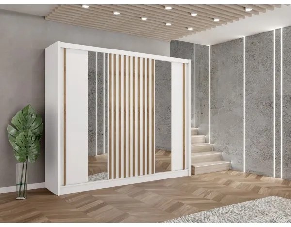 Dulap SANTINO cu oglindă 250x215 cm alb/stejar craft