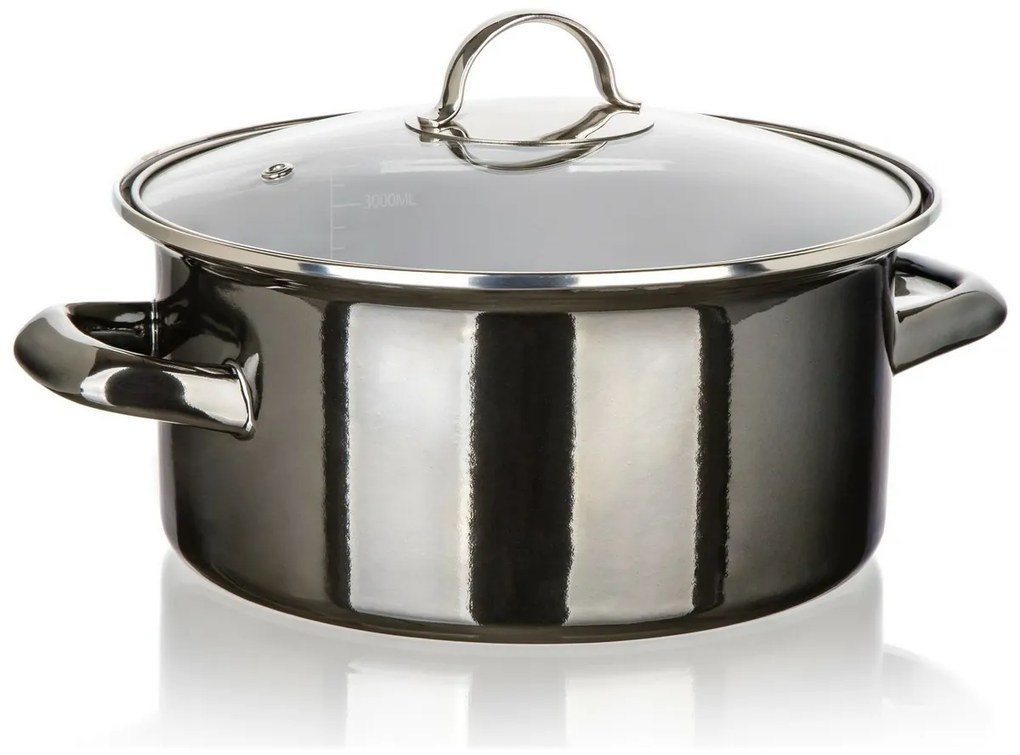 Banquet Oală emailată METALLIC Black 22 cm, 3,7 5l, cu capac, 22 cm