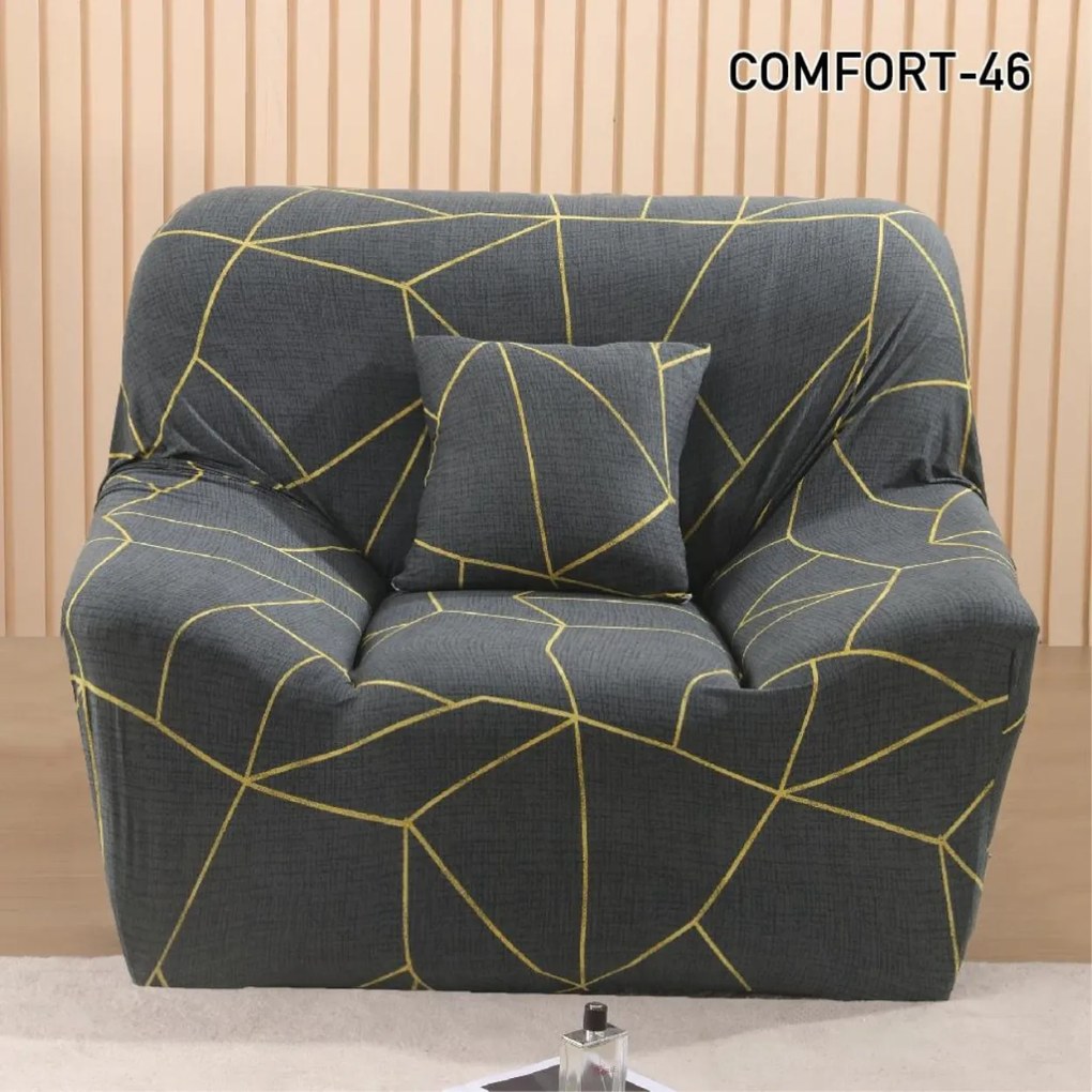 Set huse elastice pentru canapea 3 locuri si 2 fotolii, cu brate, spandex, gri antracit, HES-79