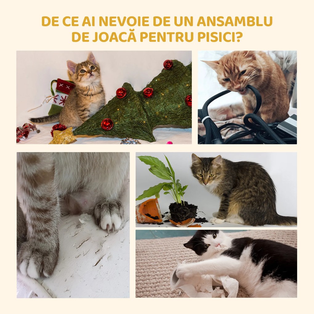 PawHut Ansamblu de Joacă de Tavan pentru Pisici Multinivel cu Înălțime Reglabilă 240-260 cm, cu Cuști și Scări, Gri | Aosom Romania
