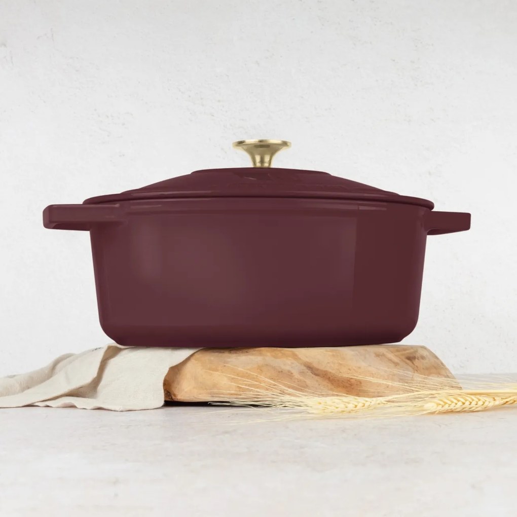 Oală din fontă emailată ovală cu capac 30 cm, 4.65L – Berlinger Haus Leonardo Collection BH 6543, potrivită pentru gătit lent și rumenire