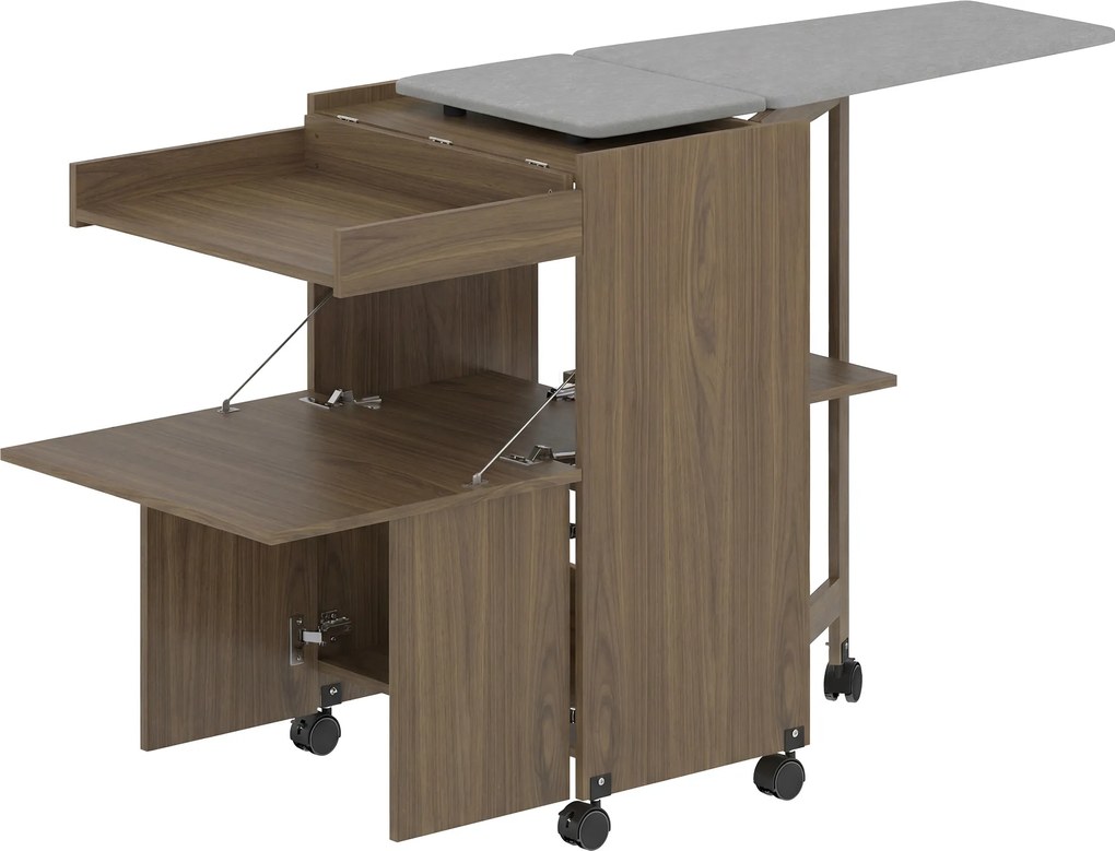 HOMCOM Dulap Masă de Călcat Pliabil cu Roți și Suport pentru Fier de Călcat, Dulap Multifuncțional cu Rafturi, Compartiment Deschis, pentru Spălătorie, Baie, 154x55x87 cm, Maro | Aosom Romania