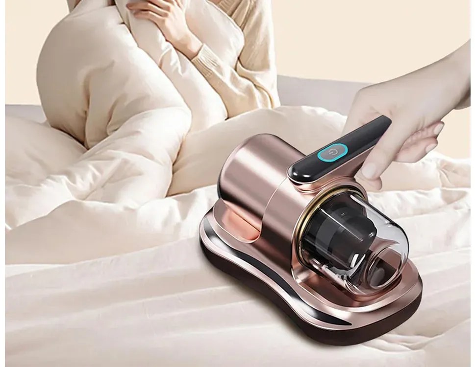 Aspirator portabil fără sac pentru acarieni cu filtru antialergic și lumină UV - bronz