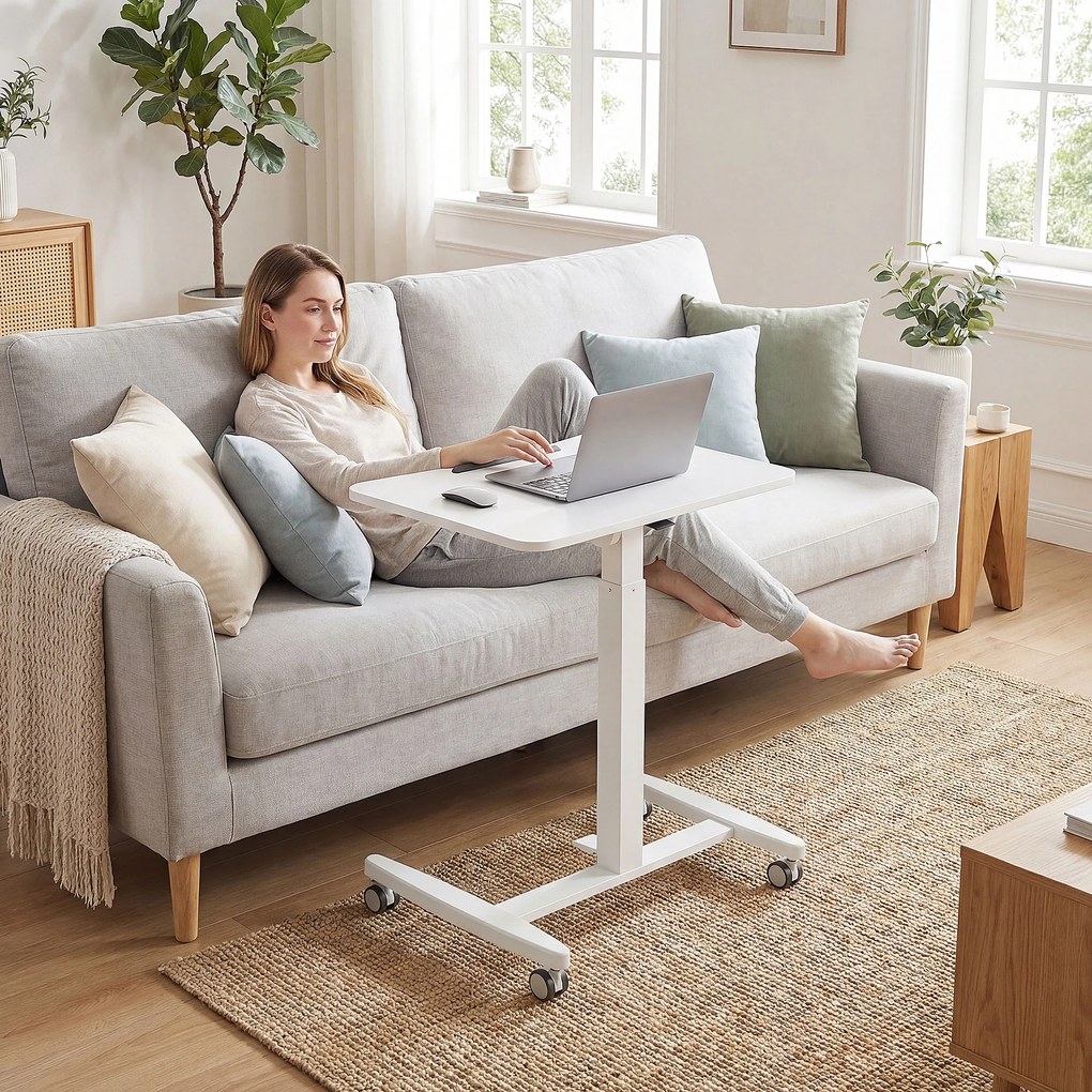 HOMCOM Birou Reglabil pe Înălțime, Blat Inclinabil, Roți și Cadru din Oțel, 60,5 x 52 x 75-114 cm, Alb | Aosom Romania