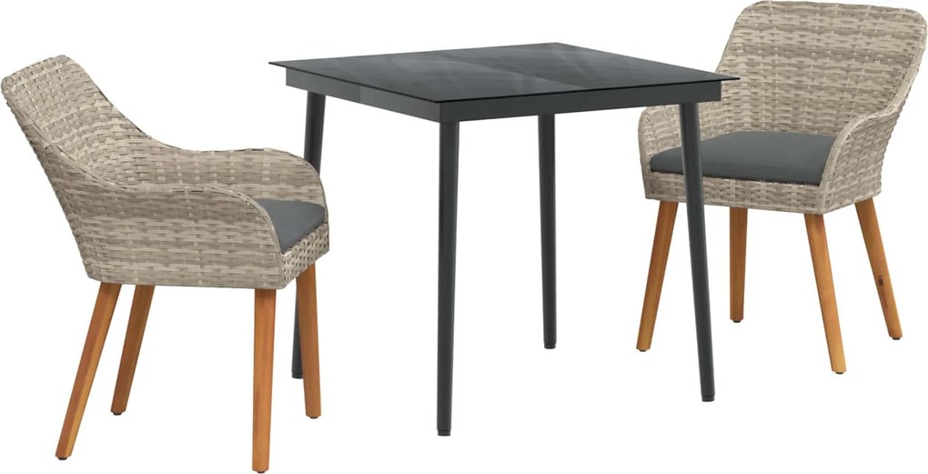 vidaXL Set de masă pentru grădină cu pernă 3 pcs Gri deschis poliratan