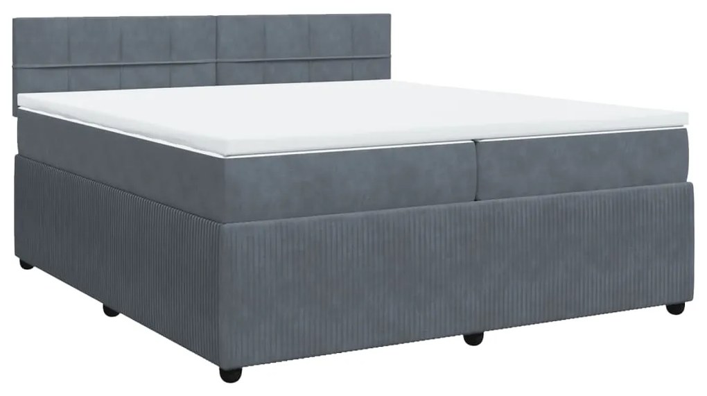 3287831 vidaXL Pat box spring cu saltea, gri închis, 200x200 cm, catifea