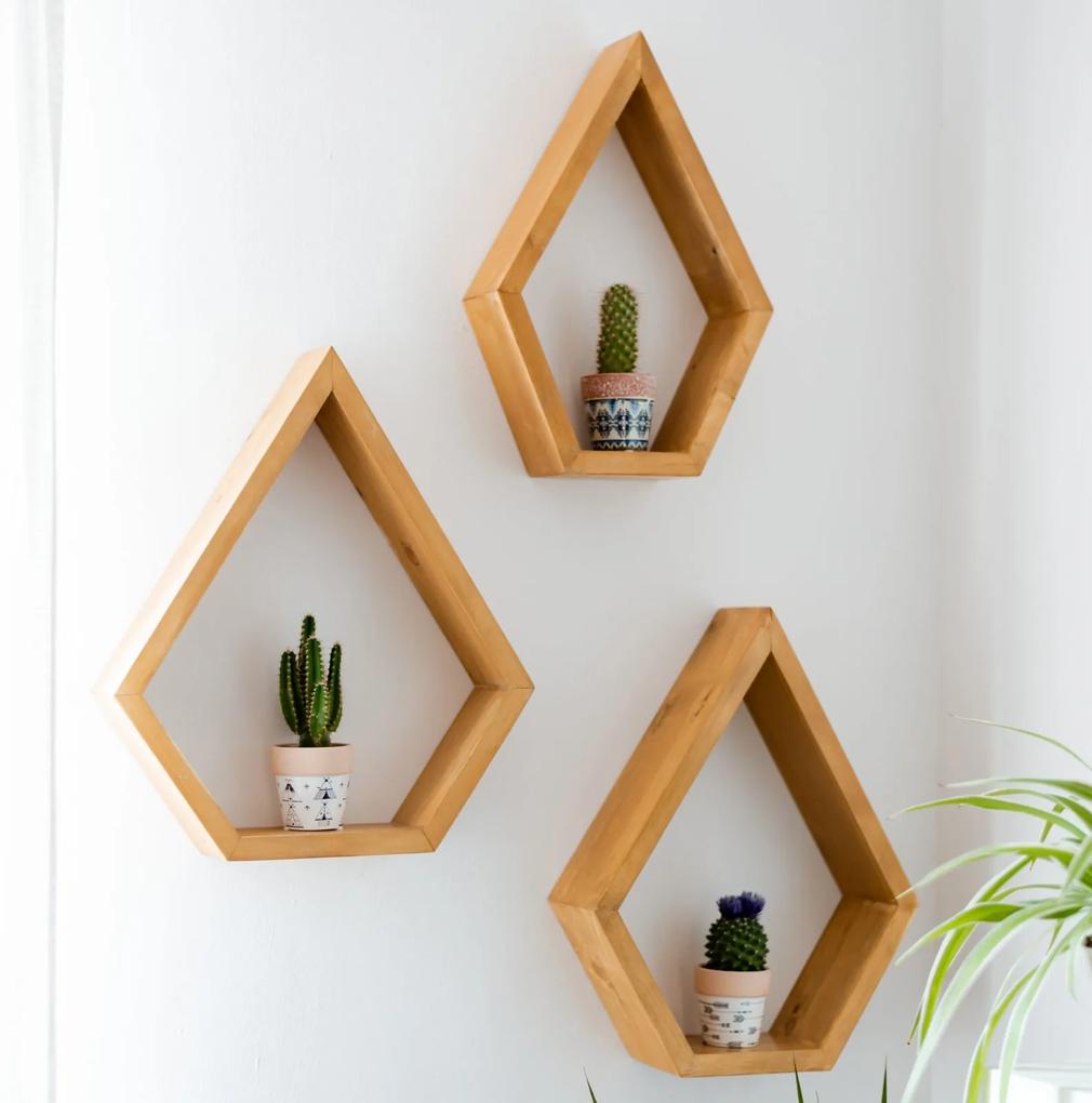 Set rafturi pentagonale pentru perete, lemn masiv