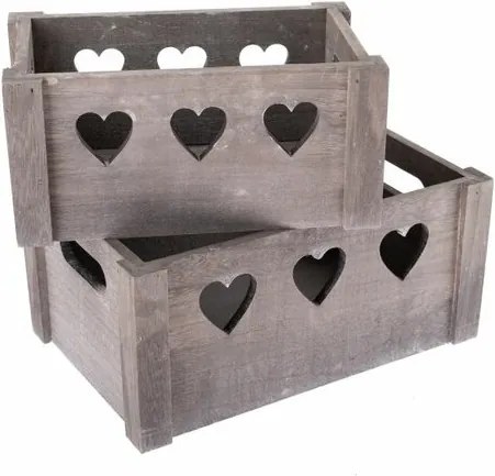 Set de cutii decorative din lemn Hearts 2 buc, gri