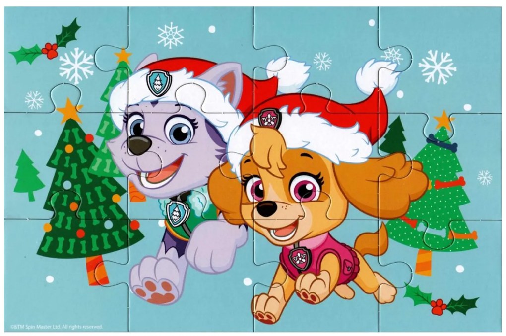 Puzzle pentru copii 4 în 1 PAW PATROL si bradul de Craciun, 19x29 cm