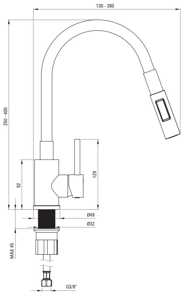 Baterie pentru chiuveta bucatarie, antracit, cap mixer, pipa flexibila, 2 tipuri de jet, Deante Luno Antracit