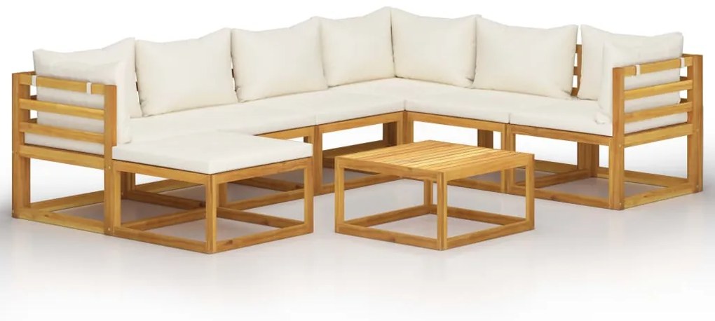 3057646 vidaXL Set mobilier grădină cu perne, 8 piese, crem, lemn masiv acacia