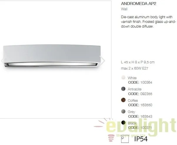 Aplica cu iluminat up-and-down IP55 ANDROMEDA AP2 GRIGIO 163543