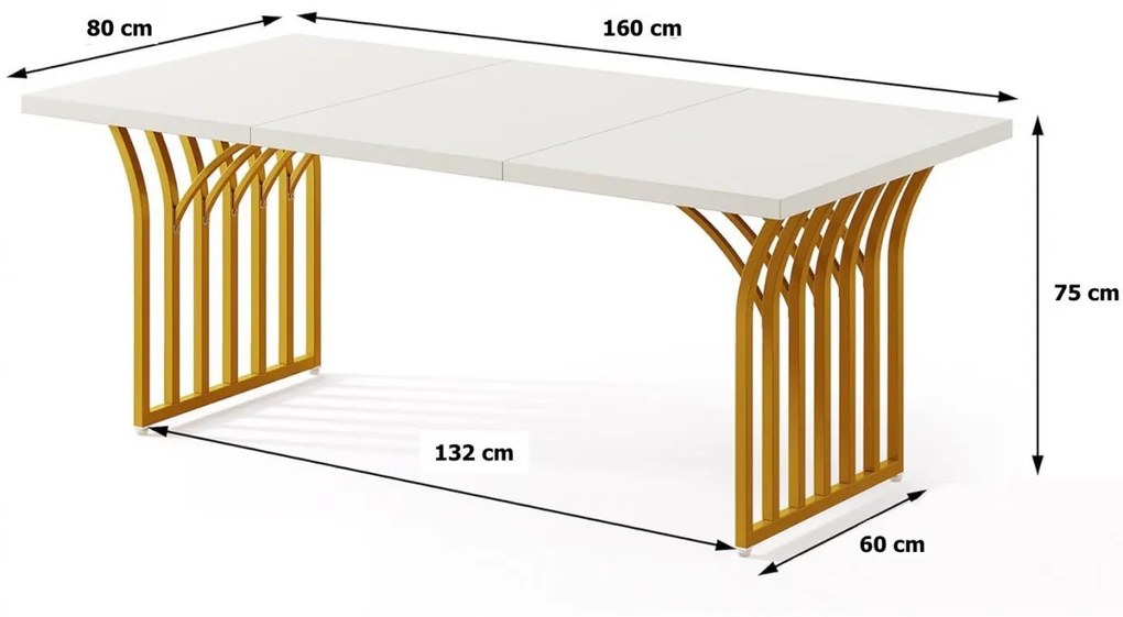 MLAU1 - Masa Dining, Bucatarie, Birou, 160 x 80 cm - Alb - Auriu