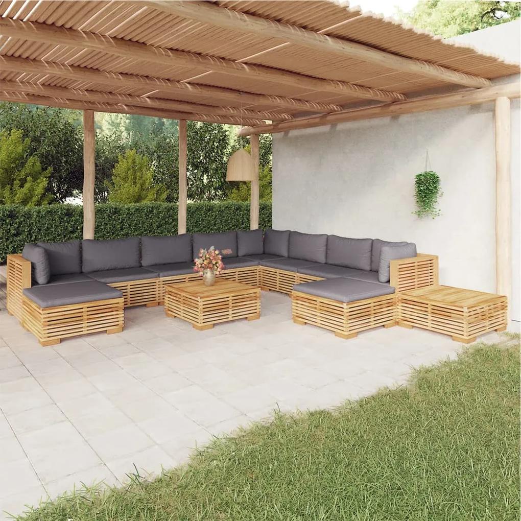 3100888 vidaXL Set mobilier grădină cu perne, 12 piese, lemn masiv de tec