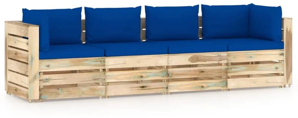 Canapea de gradina cu 4 locuri, cu perne, lemn verde tratat Albastru, 4 locuri, 1