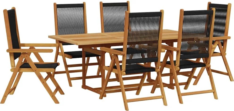 vidaXL Set mobilier de grădină 7 piese polipropilenă neagră/lemn masiv
