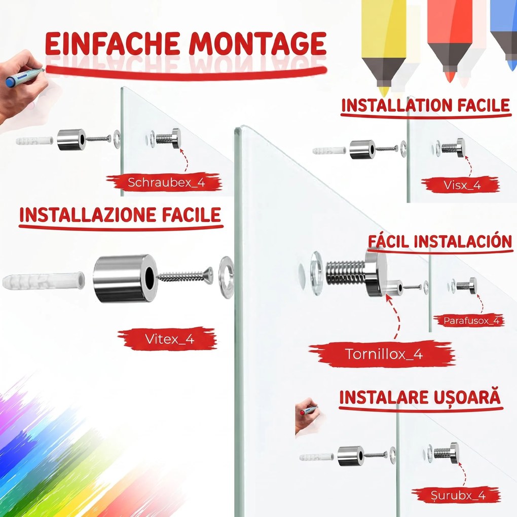 Vinsetto Tablă de Sticlă Albă cu 4 Markere și Burete de Șters 90x60x0.4 cm | Aosom Romania