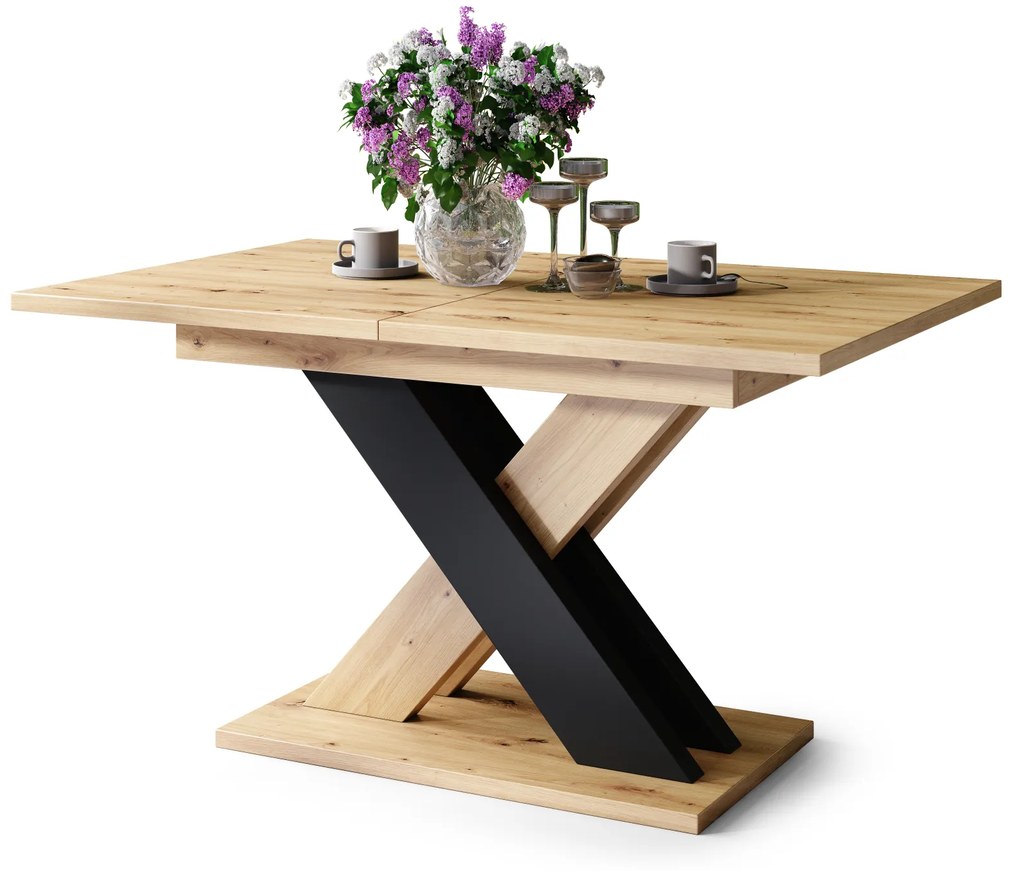 Mazzoni KARO Stejar Artisan/Negru Mat – MASĂ/MĂSUȚĂ DE CAFEA MODERNĂ CU BLAT EXTENSIBIL până la 180 cm