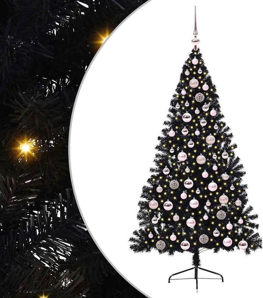 vidaXL Pom de Crăciun artificial pre-iluminat Negru 180 cm PVC