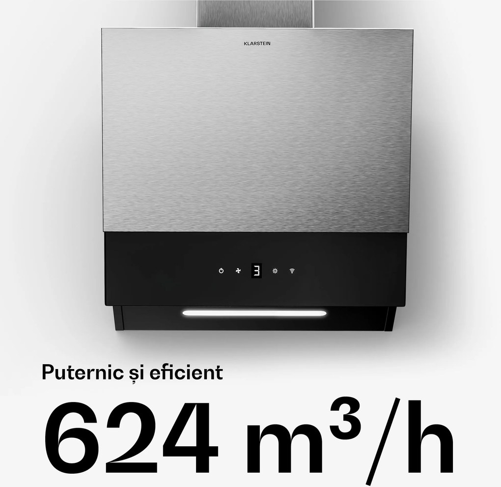 Klarstein Hota Verosteel, Elegantă, minimalistă, performantă, Clasa energetică A, 624 m³/h, 45 cm