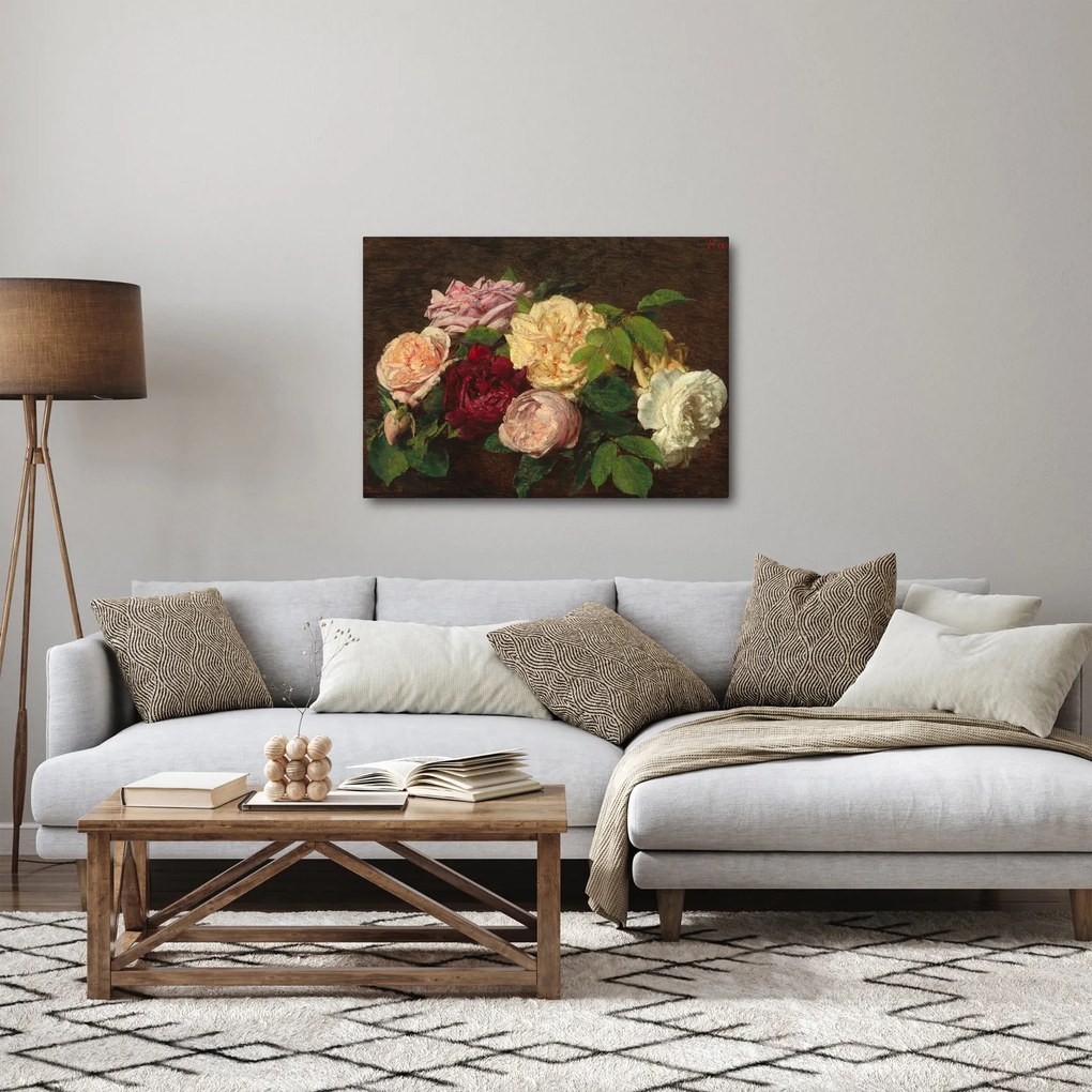 Tablou - Henri Fantin-Latour, Roses de Nice on a Table, reproducere (70x50 cm)