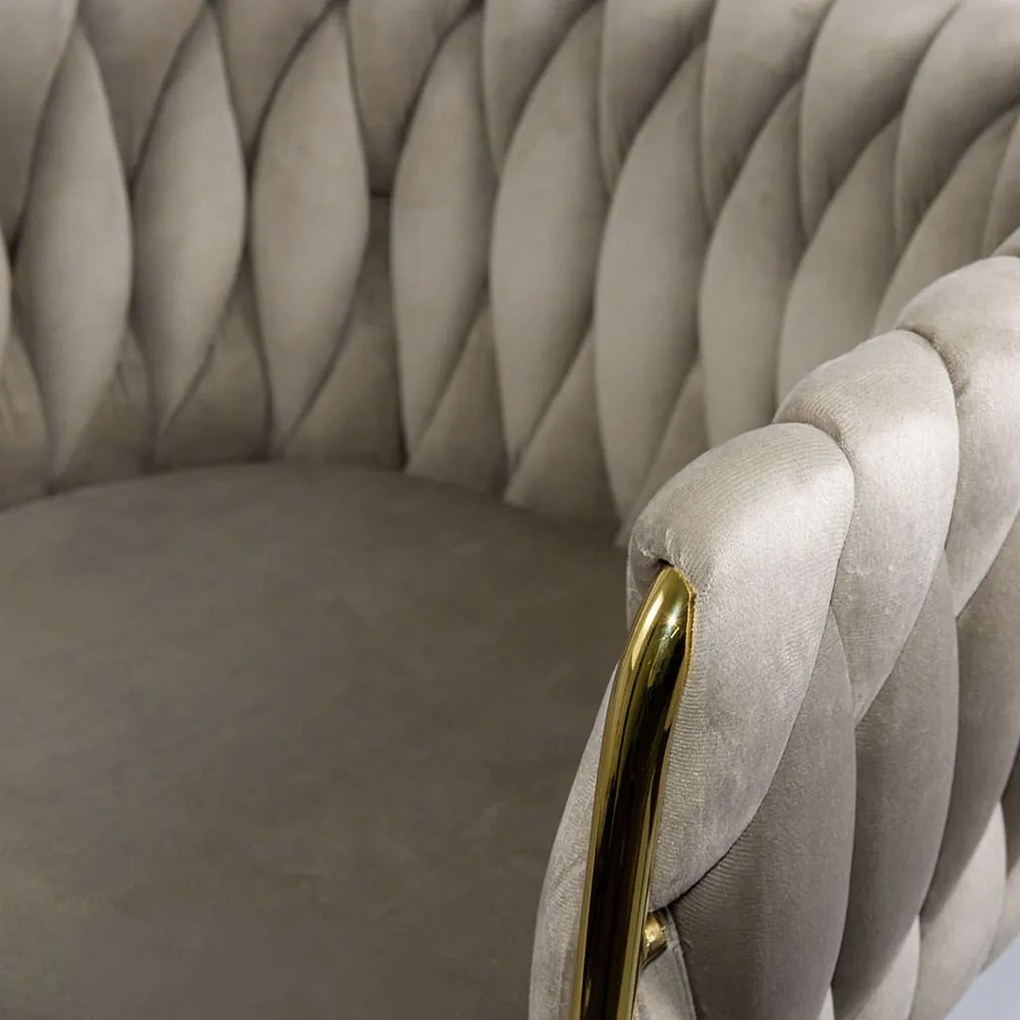 Scaun de bar bej cu tapiterie catifelată și bază aurie  ABS 118P