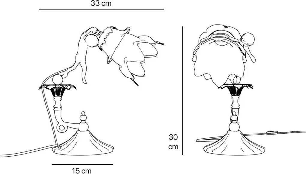 Veioza din alama cu abajur din sticla Putti