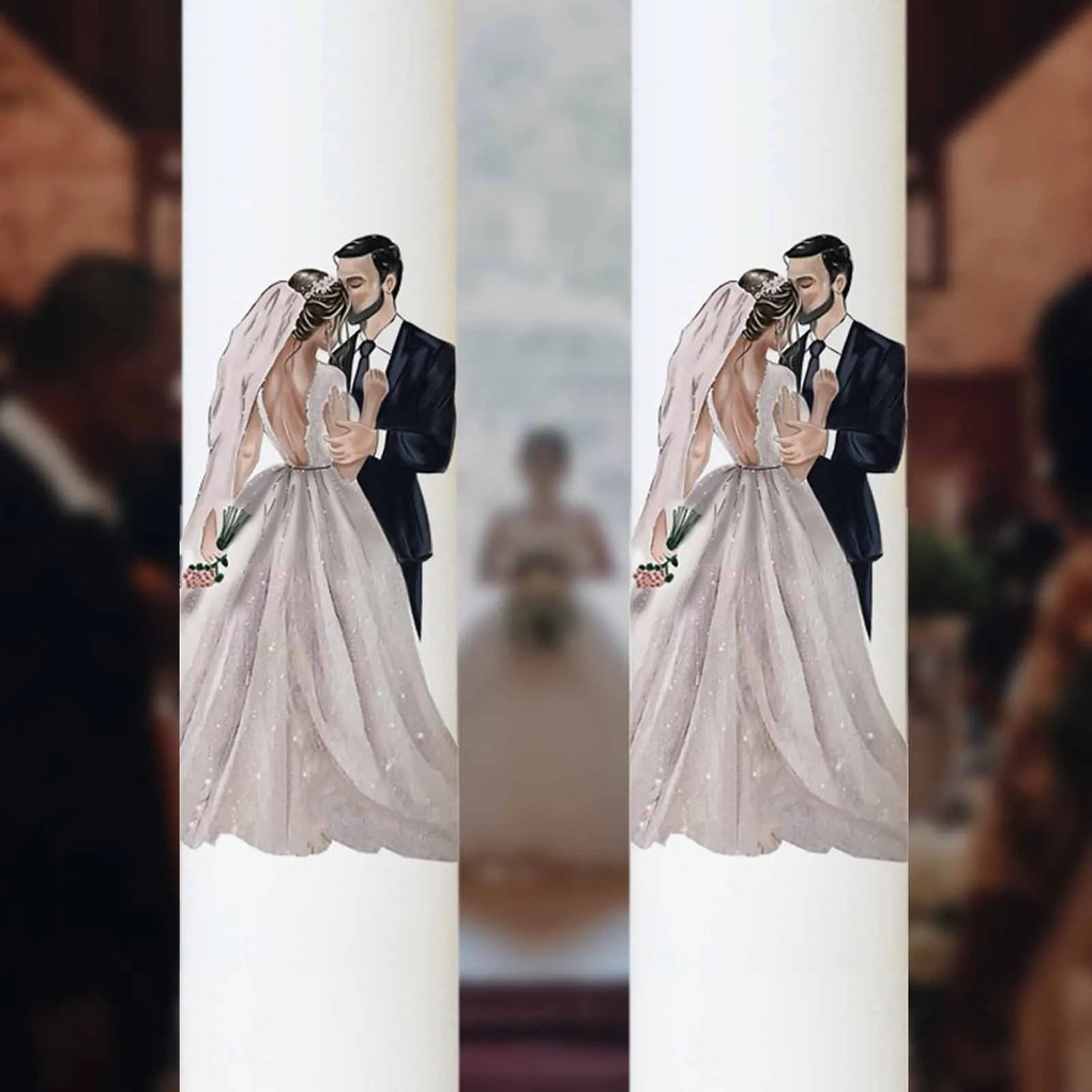 Set 2 Lumanari Nunta mireasa si mire imbratisati cu negru 5,5 cm, 40 cm