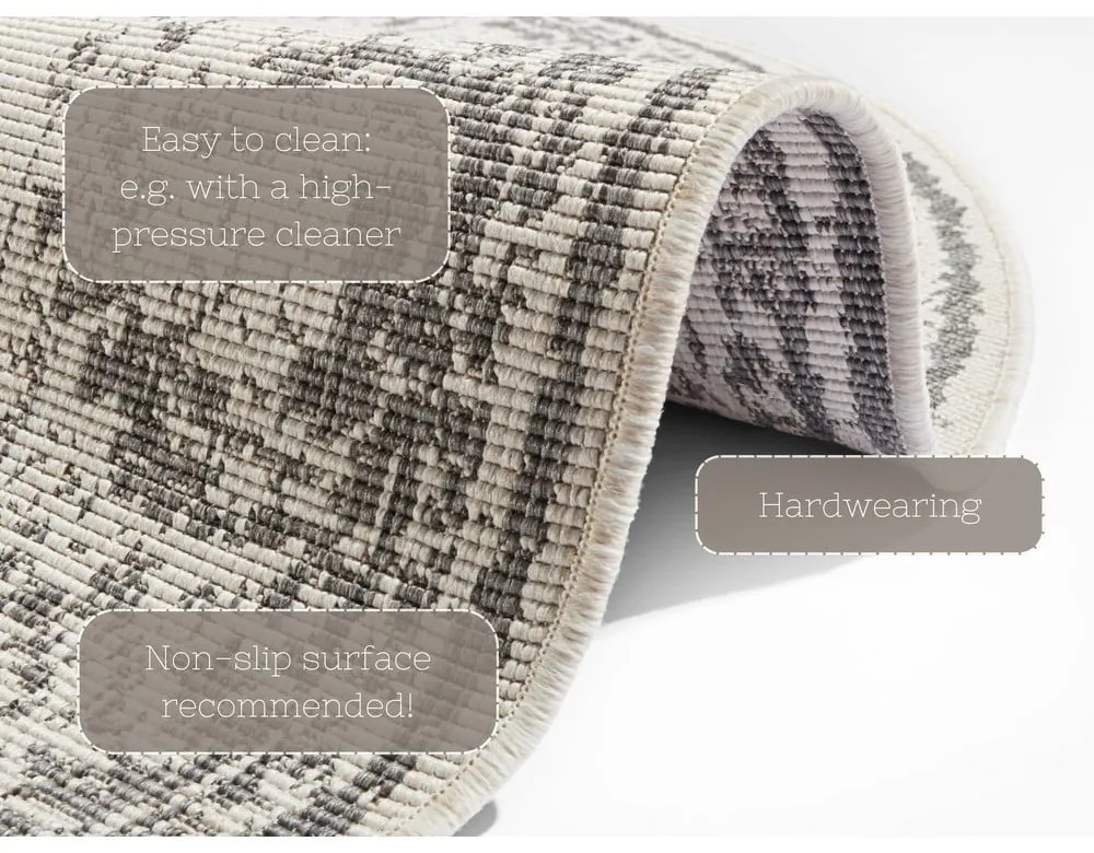 Covor adecvat pentru exterior NORTHRUGS Borbon, ø 200 cm, gri-crem