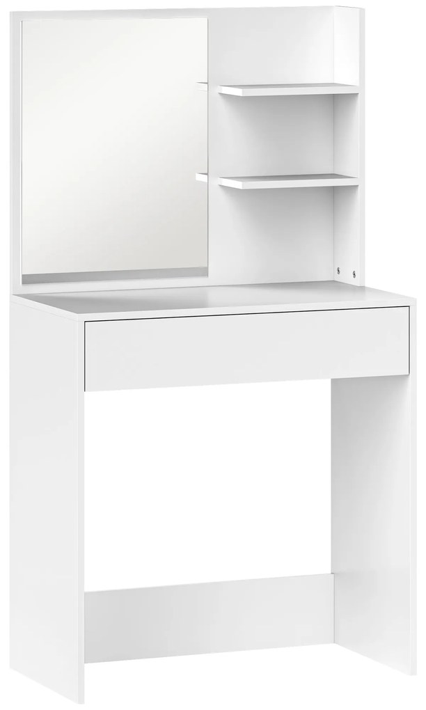 HOMCOM Coafare cu oglindă, masă de machiaj cu sertar și rafturi, pentru dormitor, 75l x 40l x 137H cm, alb | Aosom Romania