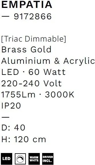 Lustra LED suspendata design circular EMPATIA D-60/40cm aurie