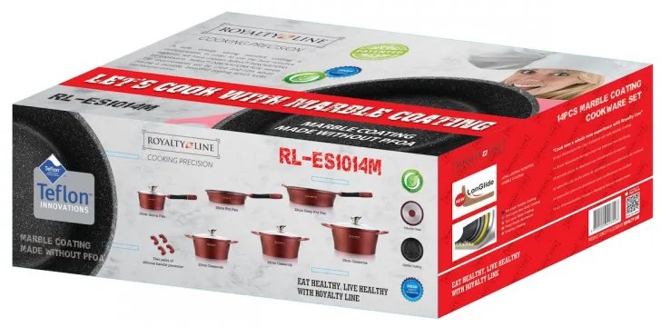 Set oale si tigai Royalty Line RL-ES1014M, Aluminiu turnat, 14 piese, Acoperire marmura, Negru