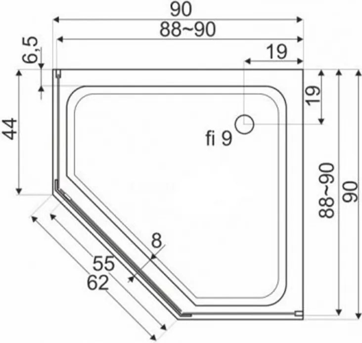 Cădiță de duș acrilică pătrată joasă Glasgow 90 90x90x6 cm