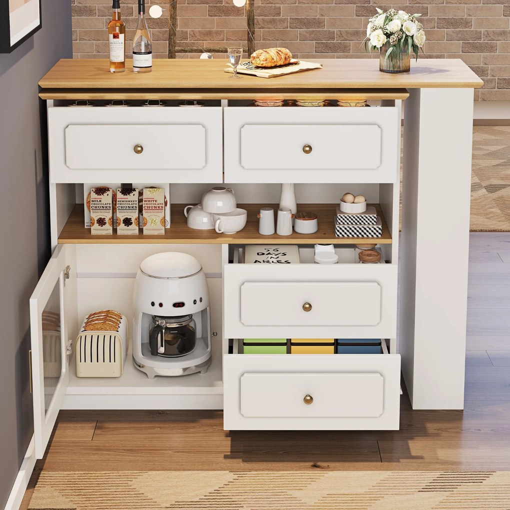 Masă de bar extensibilă cu spațiu de depozitare, Alb | Aosom Romania